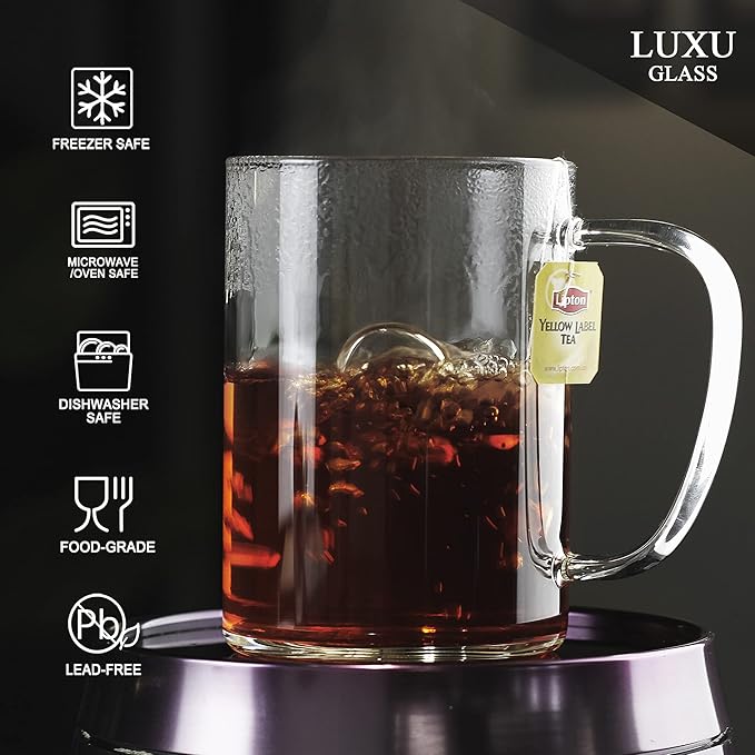 LUXU Glass Coffee Mugs (Set of 2),27oz Large Glass Coffee Cups Clear Glass Tea Cups Overnight Oats Containers with Glass Lid,Cute Coffee Bar Accessories,Iced Coffee Glasses for Latte,Cereal,Yogur
