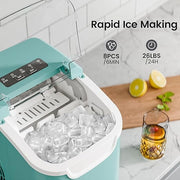 Kismile Ice Makers Countertop with Handle,8 Cubes in 6 Mins,Portable Ice Maker Machine with Self-Cleaning for Home/Office(Green)