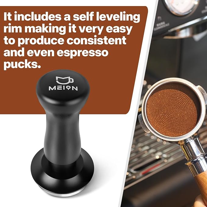 MEION Espresso Tamper 58.5mm Coffee Tamper, Calibrated Dual Spring Loaded Barista Tamper with Stainless Steel Base, Comes with aluminum storage pad (58.5MM, Black)