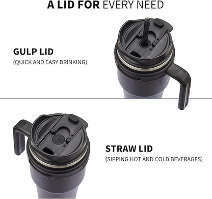 ALOUFEA 20 oz Insulated Coffee Mug Tumbler with Handle, Stainless Steel Travel Mug Tumbler with Lid and Straw,Double Wall Vacuum Leak Proof Ice Coffee Thermal Cup, Tangerine