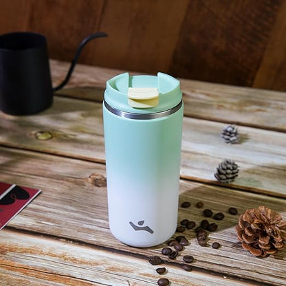 Tumbler with Lid, 16 oz Travel Coffee Mug Double Wall Vacuum Stainless Steel Thermal Metal Cup Insulated Water Bottle,GreenWhite