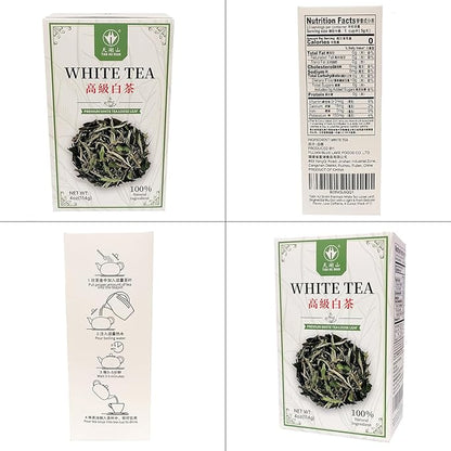 TIAN HU SHAN Premium White Tea Loose Leaf, Original Bai Mu Dan with a Light & Fresh Delicate Flavor, Low Caffeine, Hot & Cold Brew 4 Ounce (Pack of 1)