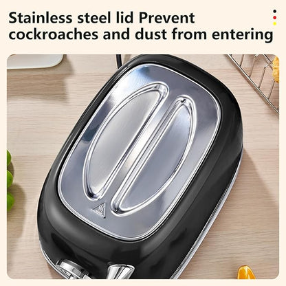 Glossy Black Cute Retro Toaster 2 Slice with 1.58" Wide Slots, Bread toaster with Cover and Warm Rack, Stainless Steel Toaster with Removable Crumb Tray, Preheat, Defrost, Cancel Function