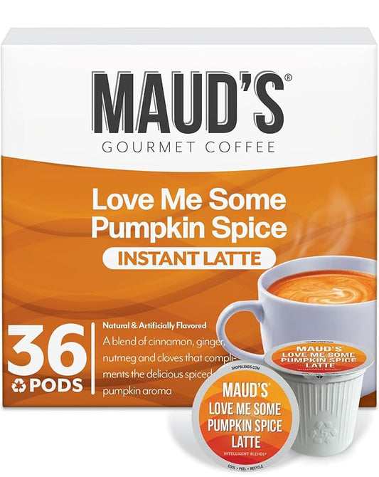 Maud's Pumpkin Spice Latte Flavored Coffee Pods, 36 ct, Medium Roast Flavored Coffee in Recyclable Single Serve Pods – 100% Arabica, Compatible with Keurig K Cups Maker