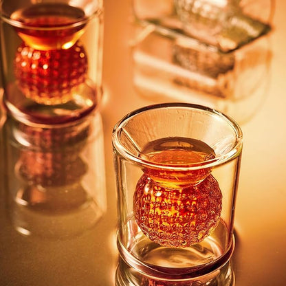 Golf Ball Shot Glasses Set of 4, Funny Handmade Birthday Gifts for Men and Women - 2oz Double Walled with 3D Shape Golf Ball Inside, Tequila, Whiskey, Cocktail Presents for Golfer