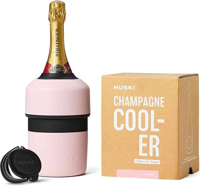 Huski Champagne Chiller | NEW | Award-Winning Iceless Design with Detachable Bottle Stopper | Keeps Wine Cold up to 6 Hours | Fits most 750ml Champagne, Prosecco & Sparkling Wine Bottles (Powder Pink)
