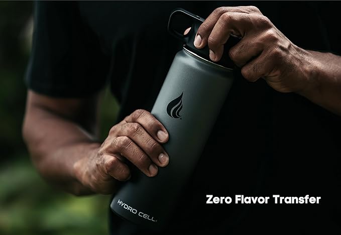 HYDRO CELL Stainless Steel Insulated Water Bottle with Straw - For Cold & Hot Drinks - Metal Vacuum Flask with Screw Cap and Modern Leakproof Sport Thermos for Adults (Graphite/Black 24oz)