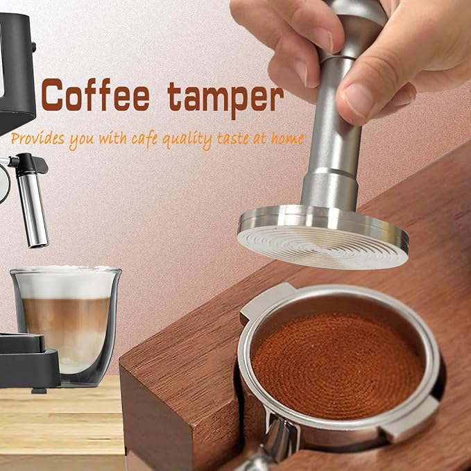 53.3mm Espresso Tamper - Premium Barista Coffee Tamper with Aluminum Handle and Stainless Steel Base, Compatible with Breville Barista Express 54mm Portafilter Basket (Gun Metal)