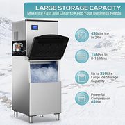 Commercial Ice Maker Machine 430Lbs/24H, Industrial Ice Machine 350 Lbs Storage Bin, 156PCS Clear Ice Cubes in 11 Mins, Freestanding Stainless Steel Ice Maker for Restaurants/Bar/Large Families
