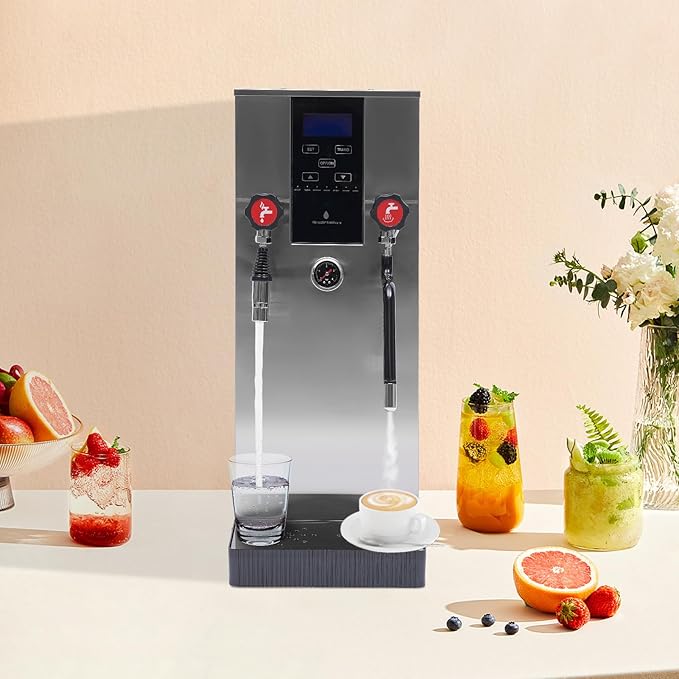 Commercial Steam Boiler,12L Steam Milk Frother Multifunctional Milk Frother, Automatic Boiling Electric Milk Frother LED Display Espresso Tea Coffee Shop Dessert Shop Hotel