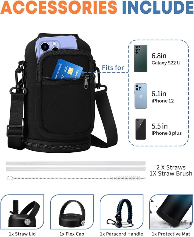 Stainless Steel 64 oz Water Bottle with Straw - Leakproof Insulated Flask for Hiking Camping Cycling