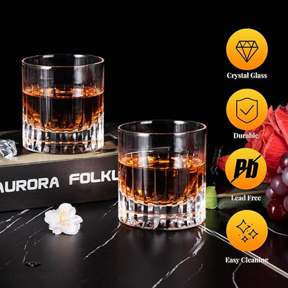 KAMMAK Series Whiskey Glasses, 7.7 oz (220 ml) Old Fashioned Tumbler, Thick Base Crystal Glass with Delicate Rim & Seamless Design for Scotch, Bourbon, Cocktails, Lead-Free Barware