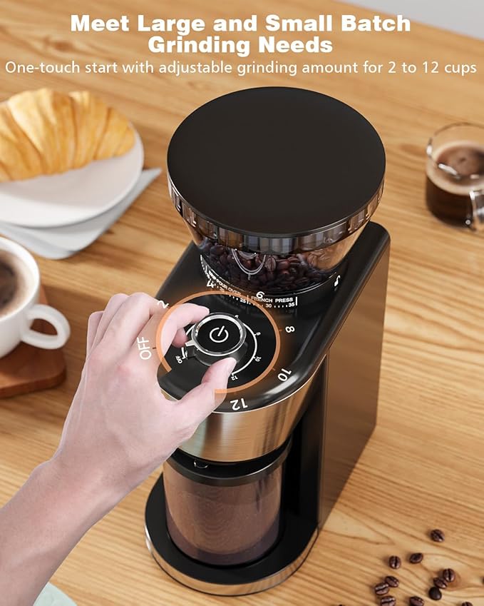 COWSAR Conical Burr Coffee Grinder, Burr Grinder with 35-Position for 2-12 Cup, Anti-Static, Double Portafilter Holders, One-Touch Switch, Easy to Clean, Ideal for Espresso/Drip/French Press