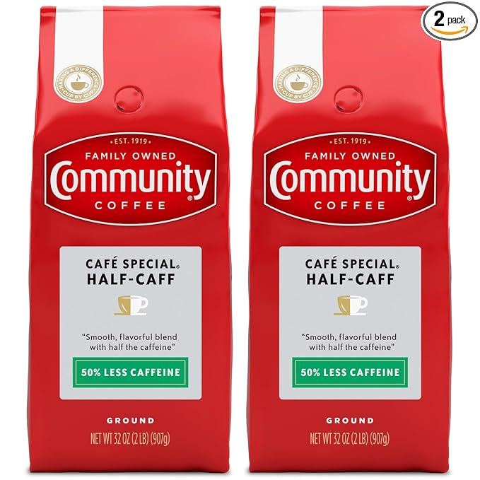Community Coffee Café Special Half-Caff 32 Ounces, Medium Dark Roast Ground Coffee, 32 Ounce Bag (Pack of 2)