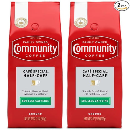 Community Coffee Café Special Half-Caff 32 Ounces, Medium Dark Roast Ground Coffee, 32 Ounce Bag (Pack of 2)