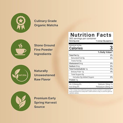 Organic Matcha Green Tea Powder, 2 Pounds | Unsweetened with Zero Sugar, Culinary Grade, Potent Early Harvest, Fine Stone Ground – Vegan, All Purpose, Great for Matcha Latte