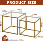 Load image into Gallery viewer, VILAWLENCE Coffee Table Set of 2, Modern Gold Glass Side Table, Metal Frame Square End Table, Center Tables Nesting Coffee Table for Living Room,Bedroom and Small Spaces