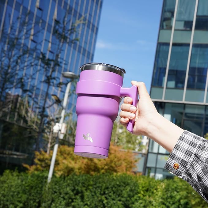 30 oz Tumbler with Handle and 2 Straw 2 Lid, Insulated Water Bottle Stainless Steel Vacuum Cup Reusable Travel Mug,Lavender