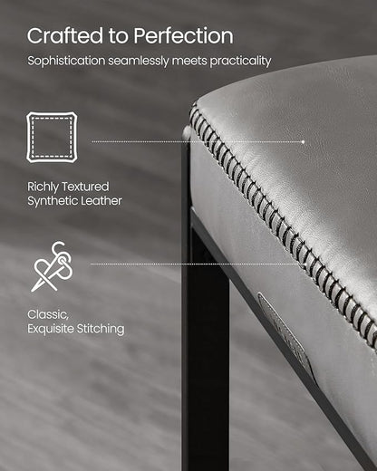 VASAGLE EKHO Collection - Bar Stools Set of 2, Counter Height Bar Stools, Synthetic Leather with Stitching, Mid-Century Modern Counter Stools, 26-Inch Tall, Kichen Home Bar Dining Room, Dove Gray