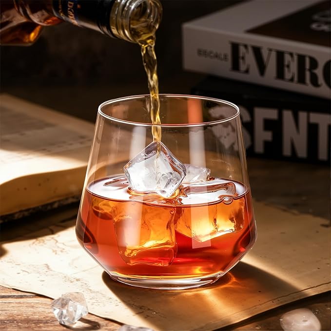 KAMMAK Classic Whiskey Glass 10.14 oz (300 ml), Thick Base Tumbler with Delicate Rim & Seamless Design, Heavy Duty Lead-Free Crystal Glass for Old Fashioned, Scotch, Bourbon