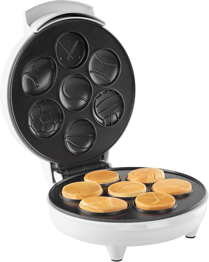 Sports Waffle Maker- Make Breakfast a Slam Dunk- Bakes 7 Themed Pancakes Including Football, Baseball, Basketball, Soccer, Tennis & More- Electric Nonstick Waffler- Unique Gift for Boys, Girls & Kids