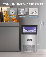 Load image into Gallery viewer, Commercial Ice Maker Machine 120LBS/Day, Undercounter Ice Makers 40Lbs Storage Bin and 45 Ice Trays, Outdoor Ice Maker Brushed Metal with Water Line, Ice Scoop, for Home, Bar, Party