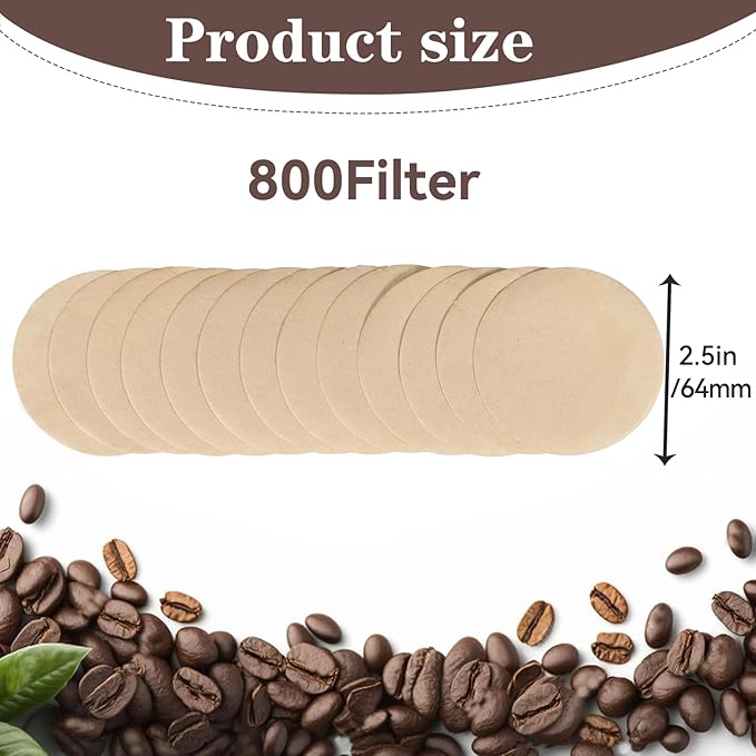 800Pcs Replacement Filter Paper Unbleached Natural Round Coffee Filter Coffee Accessories Compatible with Aerobie Aeropress Coffee, Espresso Makers, 1 Box