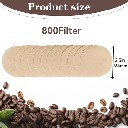 800Pcs Replacement Filter Paper Unbleached Natural Round Coffee Filter Coffee Accessories Compatible with Aerobie Aeropress Coffee, Espresso Makers, 1 Box