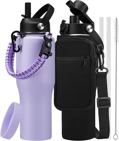 32oz 40oz Insulated Water Bottle with Straw - Keep Cold 48h or Hot 24h, Insulated Tumbler with Auto Spout Lid Fits in any Car Cup Holder, Metal Water Bottle Travel Coffee Mug for Car, Gym, Office