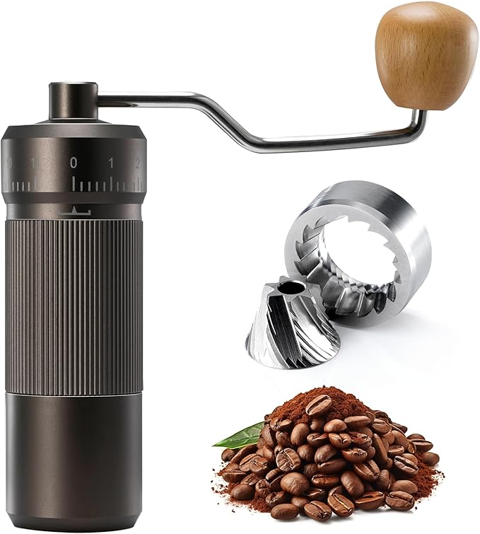 Manual Coffee Grinder by Suvykep — 7 Star Coffee Grinder Manual with 25g Capacity, CNC Stainless Steel Espresso Grinder with 55 Grind Settings — For Espresso, French Press, Pour Over (Grey)