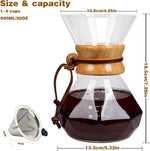 Load image into Gallery viewer, Pour Over Coffee Maker with Reusable Stainless Steel Drip Filter, Lead-Free Borosilicate Glass Coffee Carafe with Modern Wooden Collar for 1-2Cup, Diamond Clear (400ml/13.5oz)