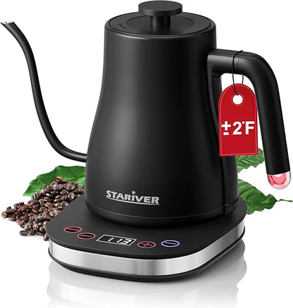 Stariver Gooseneck Electric Kettle with 5 Temperature Control Presets, Pour Over Coffee Kettle ±2℉ Temp Control, 1.2L Gooseneck Kettle, for Tea& Coffee, Stainless Steel Interior, 1000W, Black
