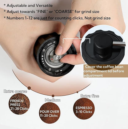 Portable Manual Coffee Grinder, Mini Coffee Grinder Capacity 25g with CNC Stainless Steel Burr, Internal Adjustable Setting, Fit for Espresso, Pour Over, Travel, Camping and Home