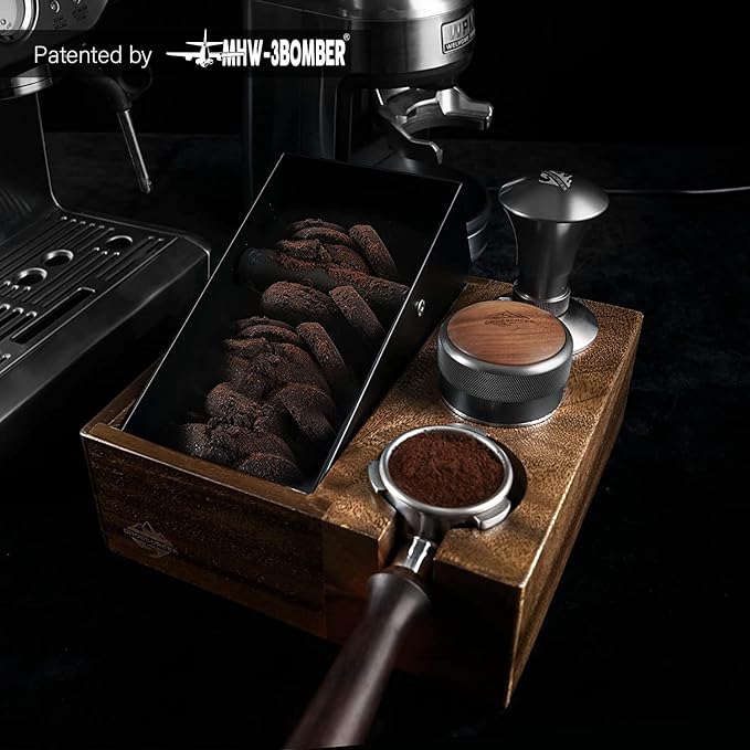 CrossCreek Coffee Knock Box | Fits 58mm Portafilter Holder | Tamping Station & Distributor Stand | Large Wood Espresso Container | Espresso Accessories for Coffee Bar