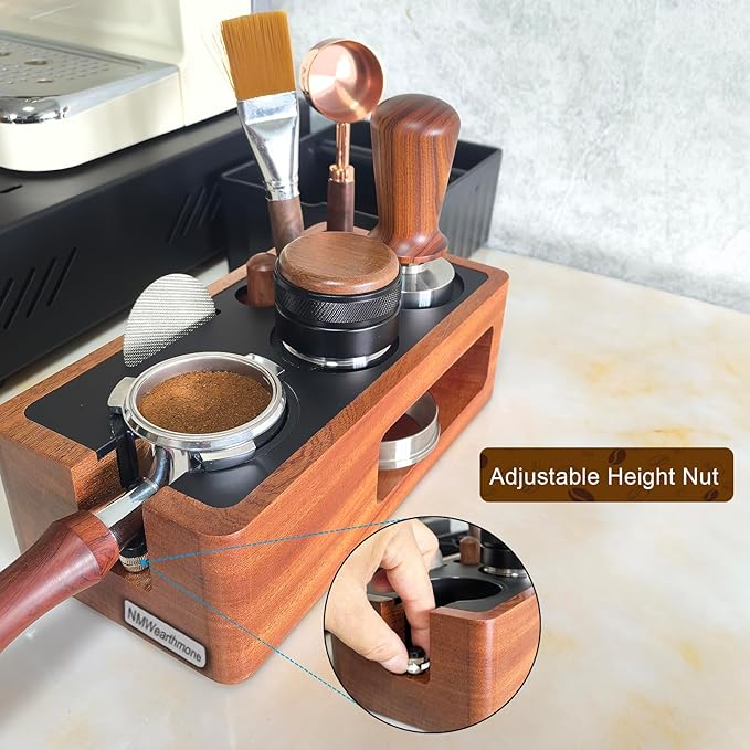 NMWearthmone Espresso Tamping Station,Solid Wood Espresso Accessories Organizer,Multi-Functional Coffee Accessories Tamper Station,Espresso Station Fit For Standard Portafilter (Upgraded Red, 51-58mm)