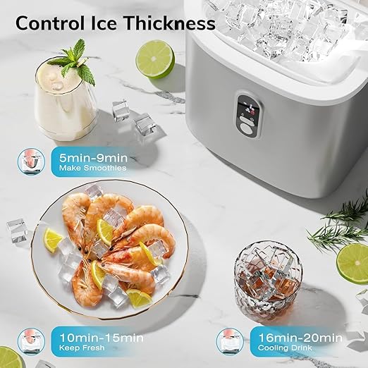 Antarctic Star Countertop Ice Maker Machine, 30lbs/24Hrs, 3 Thickness Ice Cubes, 16Pcs/13 Mins,2 Ways to Add Water, Self-Cleaning Ice Cube Maker w/Basket and Scoop for Home/Kitchen/Camping/RV (Grey)