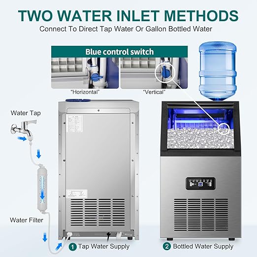 Commercial Ice Maker Machine 100Lbs/24H, 36Pcs Clear Ice Cubes Ready in 11-20Mins, Stainless Steel Under Counter Freestanding ice Machine with 23Lbs Ice Capacity for Home Party Bar, 2 Way Water Supply