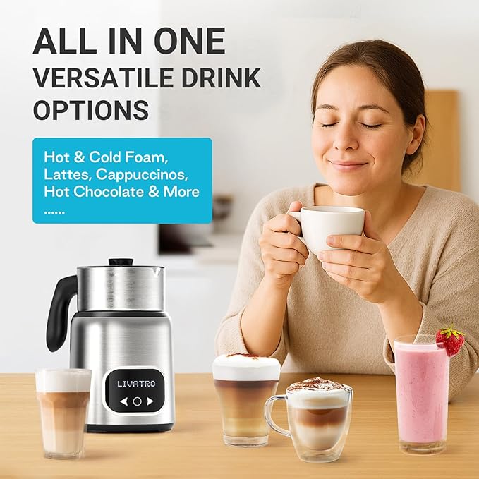14-in-1 Milk Frother With 21oz Detachable Cups - Electric Milk Frother and Steamer for Hot Chocolate/Coffee/Cappuccino/Latte, IH Fast Heating, Smart Memory, Dishwasher Safe (New Upgrade)