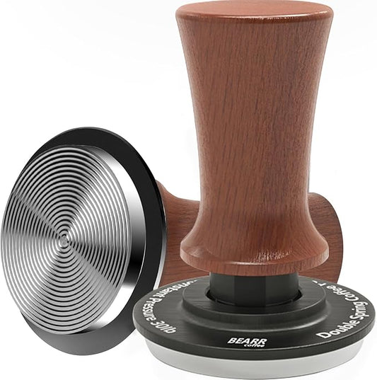 Espresso Coffee Tamper 58.35mm,Ebony Double Spring Coffee Tamper Spring Loaded,100% Stainless Steel Ripple Base,Constant 30lb,Compatible Coffee Machine Accessories (53.75mm)
