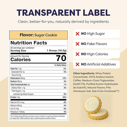 Sugar Cookie Protein Iced Coffee - Premium Whey Protein & Instant Iced Coffees - 100% Natural Cold Brew Coffee - Zero Artificial Flavors & Sweeteners, 80 mg Caffeine, 0g of Sugar, 20 Servings