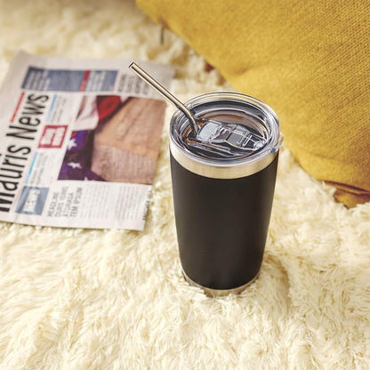 COMOOO 20oz Tumbler with Straw Stainless Steel Insulated Coffee Tumbler Cups Double Wall Vacuum Travel Coffee Mug with Splash Proof Sliding Lid for Hot Cold Drinks (Mix Color,4 Pack)