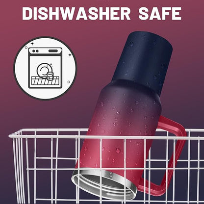 40 oz Tumbler with Handle and Straw Spout Lid - 100% Leak-proof Travel Coffee Cup, BPA Free Metal Mug, Vacuum Insulated Water Bottle- (Cold-34H & Hot-10H), Straw Cover, Silicone Boot