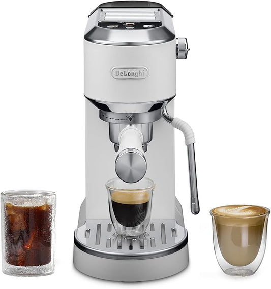 De'Longhi Dedica Duo Compact Espresso Machine - Cold Brew Coffee Maker with Milk Frother Wand- for Espresso, Hot & Iced Coffee, Cappuccinos, Lattes & Home Barista Brewing, Vanilla