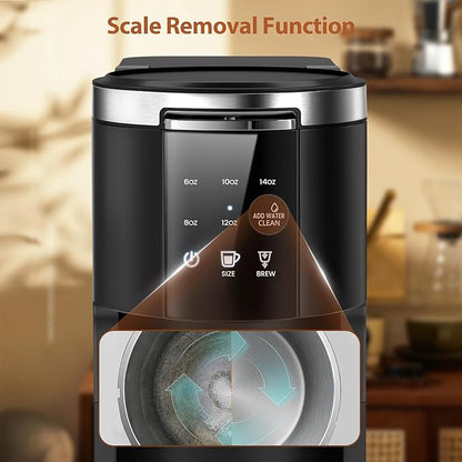 WAA Single Serve Coffee Maker, 2 in 1 Coffee Machine for Capsule & Ground Coffee, 6 to 14oz Brew Size, 40oz Removable Reservoir, Coffee Brewer with Auto Shut-off, Self-Cleaning, Memory Function, Black