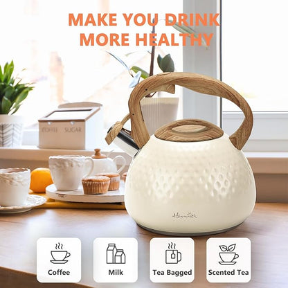 harriet Tea Kettle, Tea Pot for Stovetop, 2.5QT Whistling Kettle with 5-Layers bottom, Food Grade Stainless Steel Kettles with Hot-Resistant Handle Gas Electric Applicable