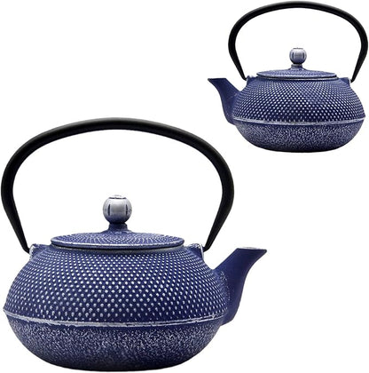 Cast Iron Teapot Tea Kettle with Stainless Steel Infuser for Stovetop Safe Coated with Enameled Interior Japanese Dark Blue Tetsubin for Loose Tea(30.4oz/900ml)