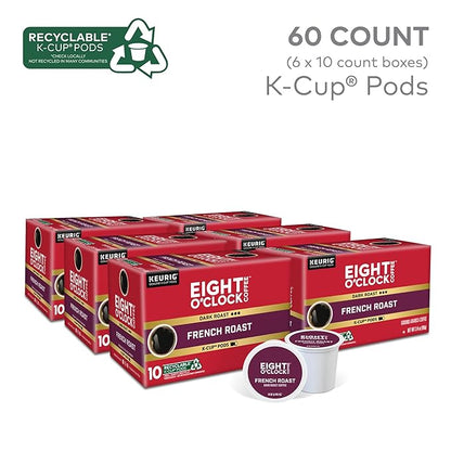 Eight O'Clock Coffee French Roast, Single-Serve Coffee K-Cup Pods, Dark Roast, 60 Count (6 packs of 10)