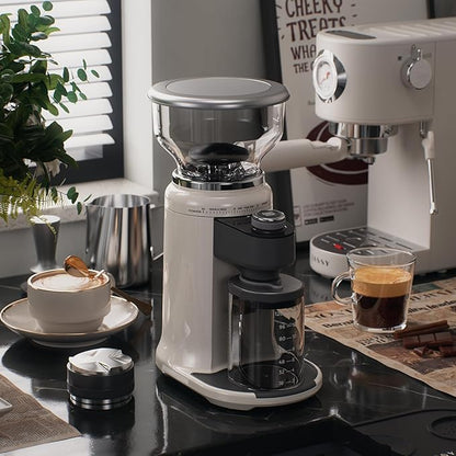 Electric Burr Coffee Been Grinder with Adjustable 24 Precise Grind Settings, 40s Digital Timer for French Press, Espresso, and Drip Pour Over, Home Use (White)