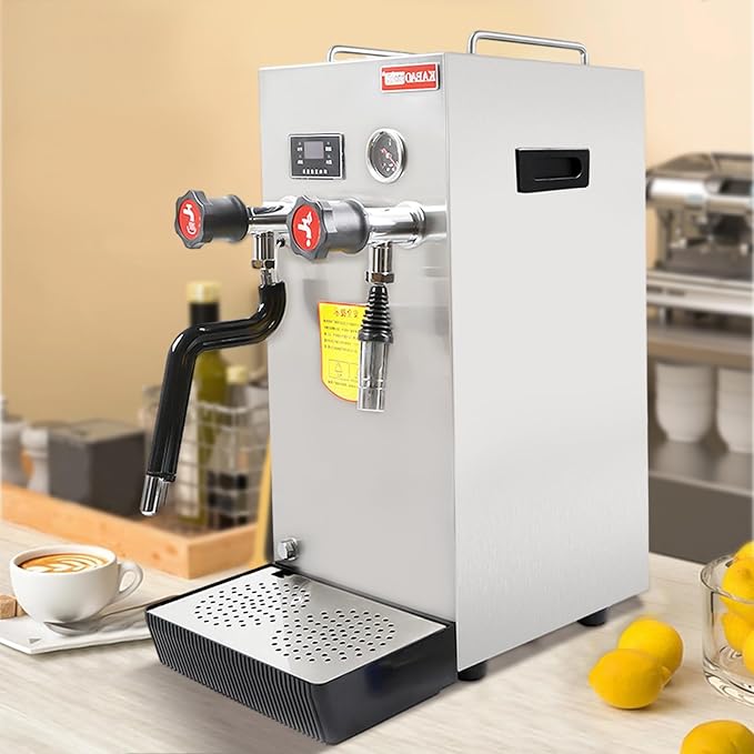 Commercial Milk Frother, 2500W 8L Multi-Purpose Full-Automatic Steam Boiling Water Frothing Machine w/LCD Display for Coffee Bubble Tea Milk Tea