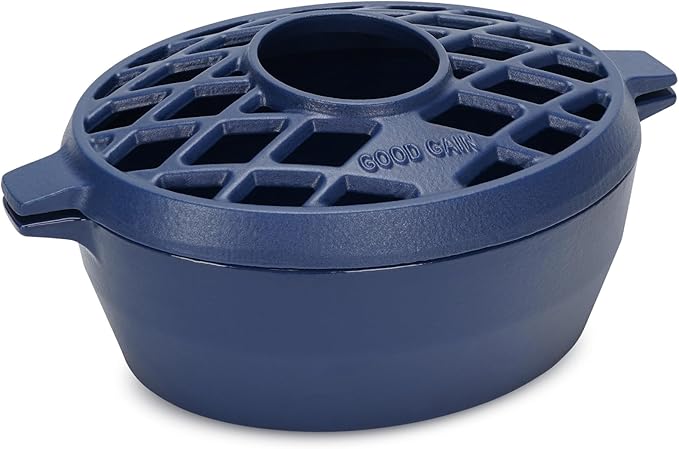 G Good Gain Wood Stove Steamer, Fireplace Humidifier, Cast Iron Humidifier for Stove, Matte Blue Finish, Rust Resistant, Lattice Top, 2.5 Quart Capacity, Wood Burning Stove Indoor Decorative